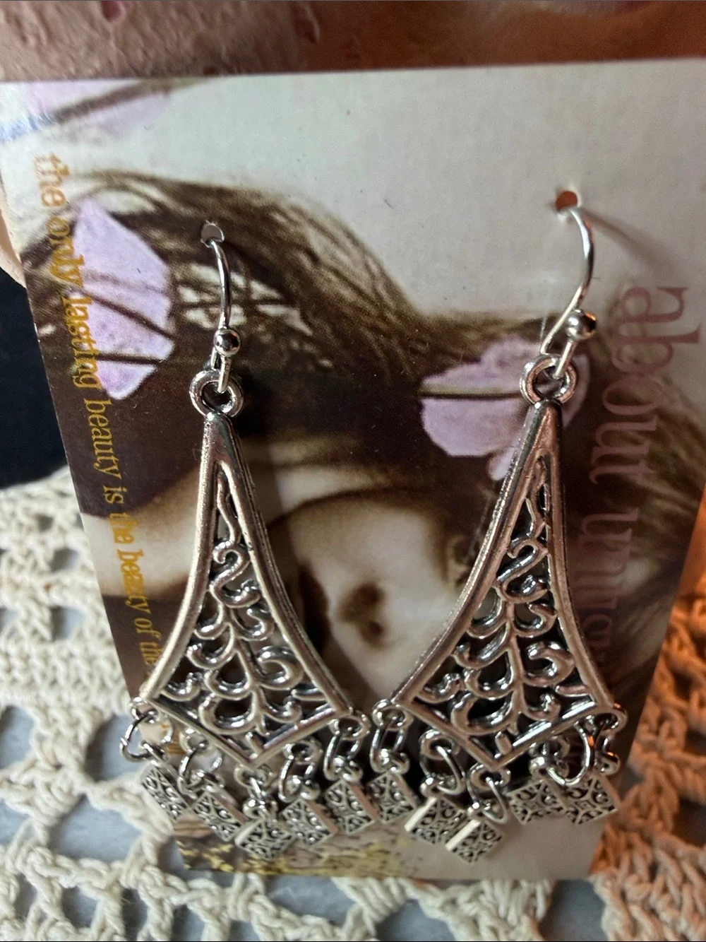 Bohemian Filigree Chandelier Earrings - Silver Tone